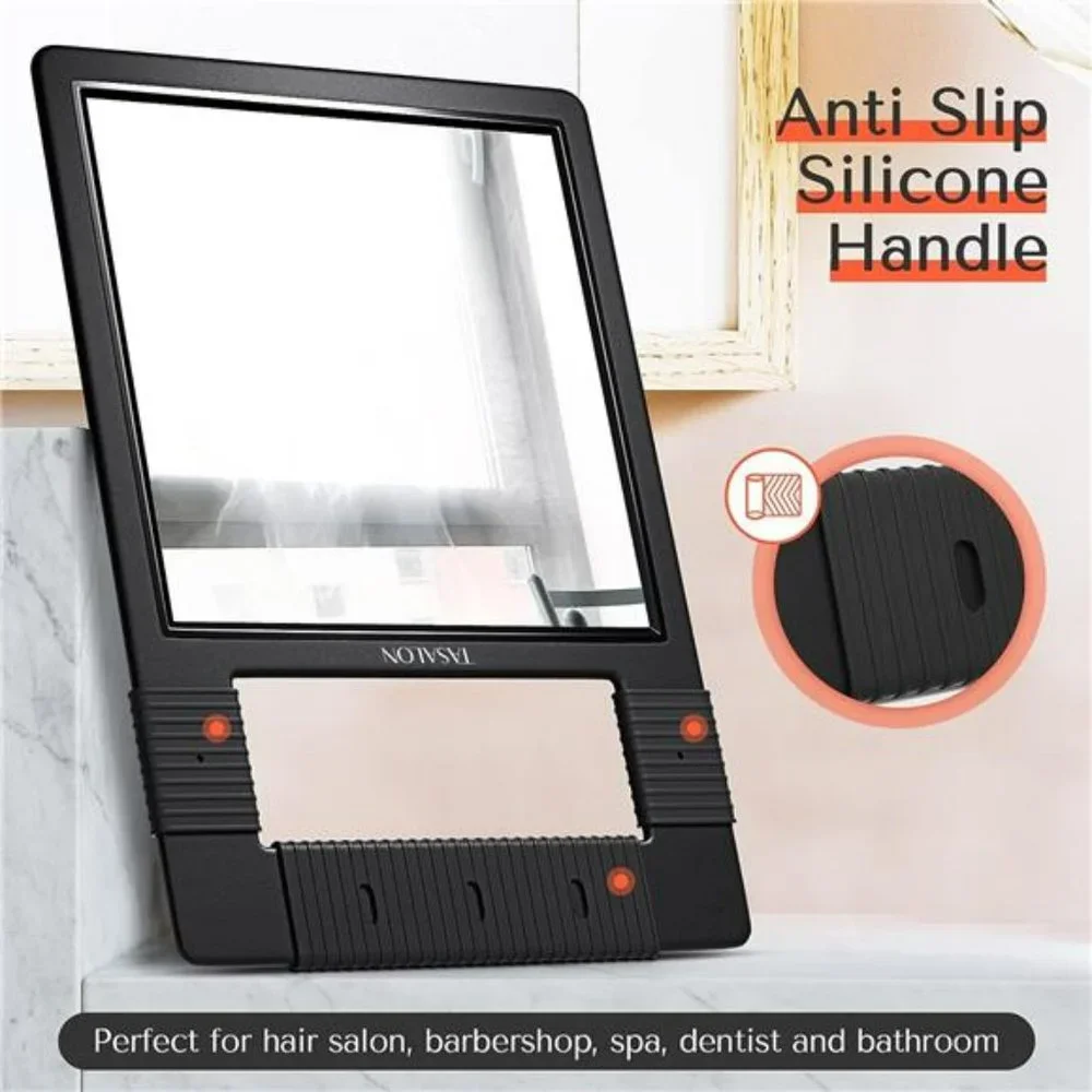 Hand Mirrors with Handle - Unbreakable Hand Mirror w/ Silicone Handler - Black